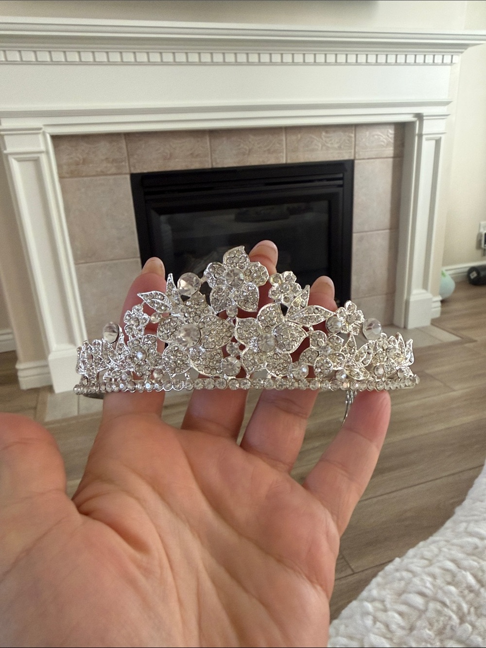 Silver Floral Crystal Tiara Headpiece for Women